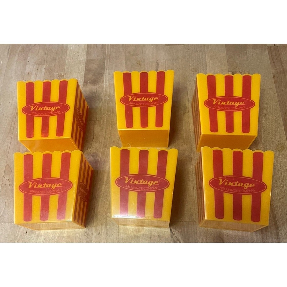 6 Vintage Advertising‎ Retro Carnival Popcorn Bucket Bowls Movie Plastic